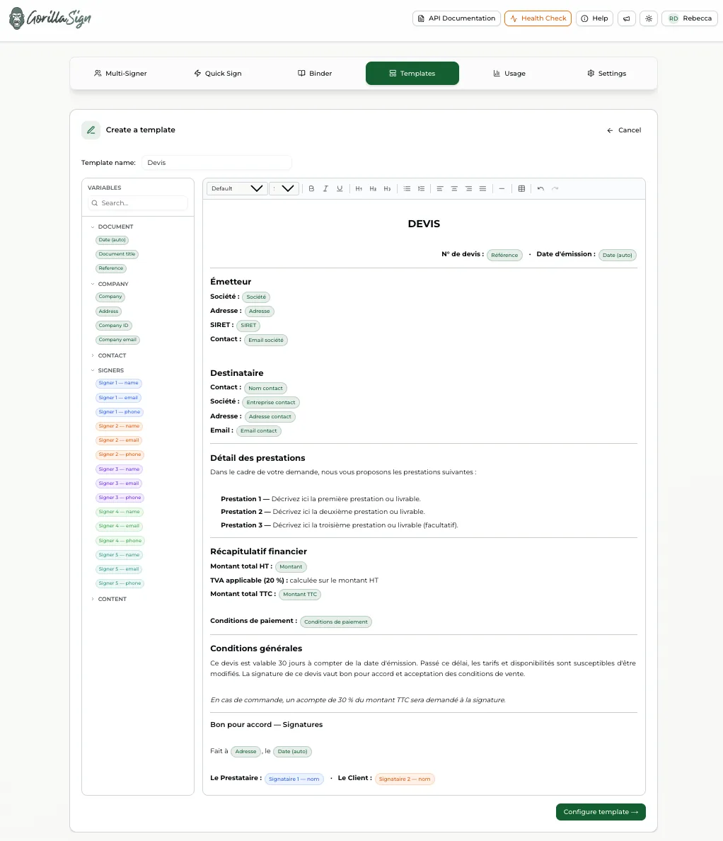 Éditeur de templates